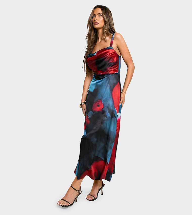 Floral Satin Corset Midaxi Dress
