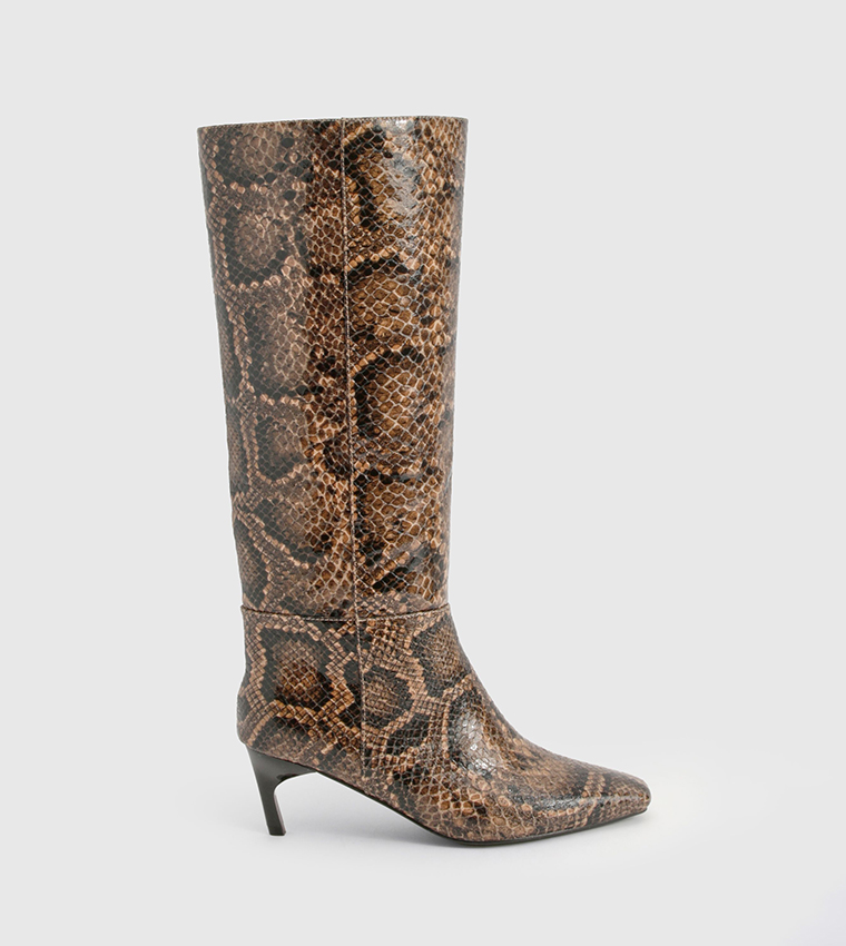 Buy Boohoo Snake Print Knee High Boots In Multiple Colors