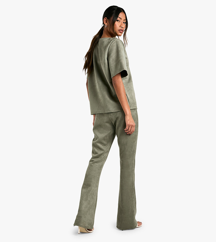 Suede Low Rise Flared Trousers