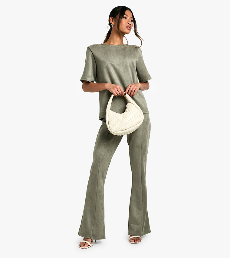 Suede Low Rise Flared Trousers