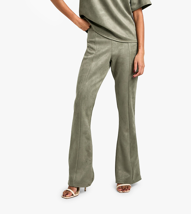 Suede Low Rise Flared Trousers