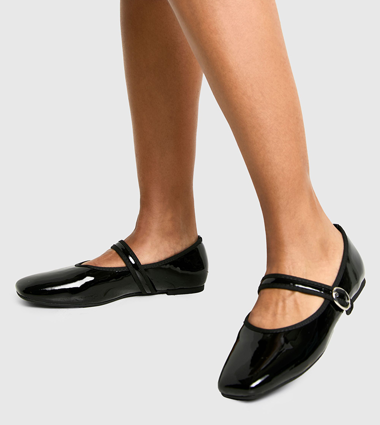 Buy Boohoo Solid Patent Mary Janes In Black | 6thStreet UAE