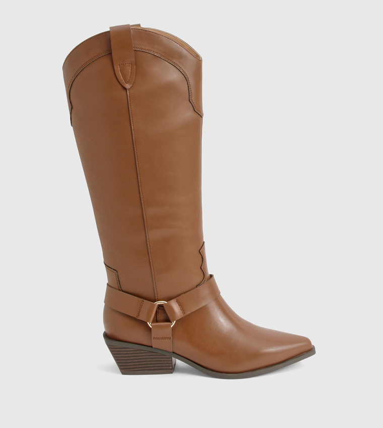 Western Style Harness Detail Knee High Boots