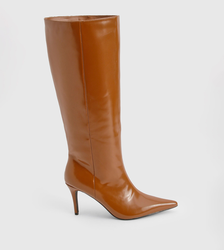 Premium Leather Look Pointed Knee High Boots