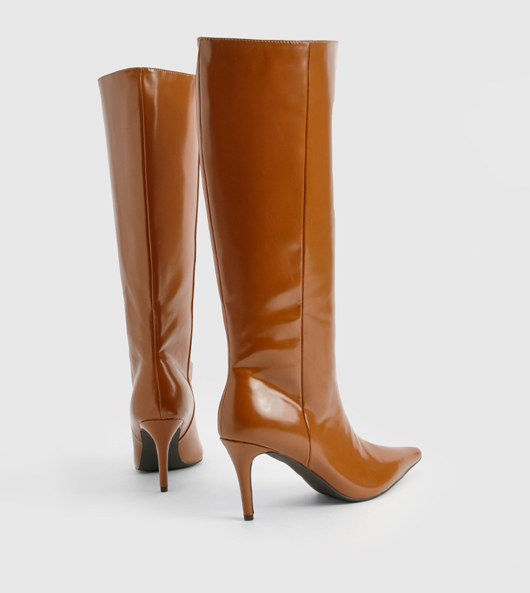 Premium Leather Look Pointed Knee High Boots