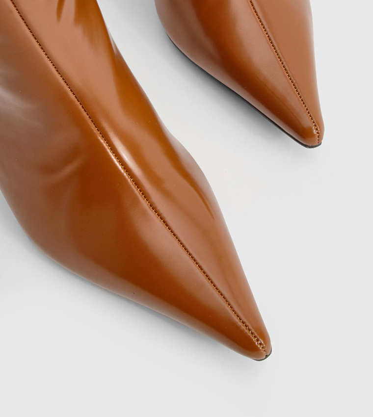 Premium Leather Look Pointed Knee High Boots