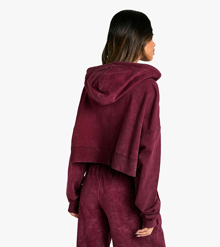 Overdyed Boxy Crop Zip-Through Hooded Jacket
