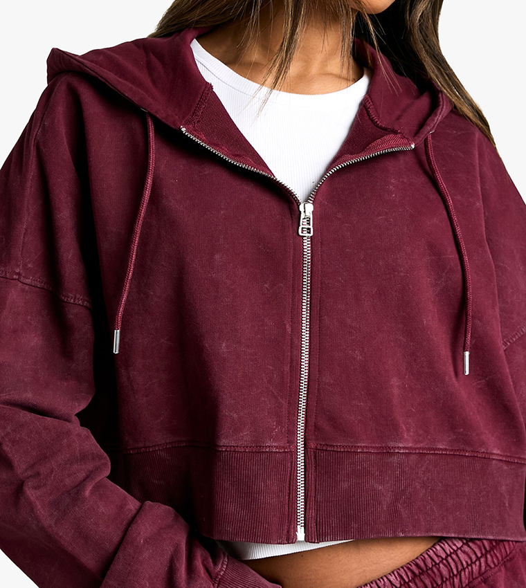 Overdyed Boxy Crop Zip-Through Hooded Jacket