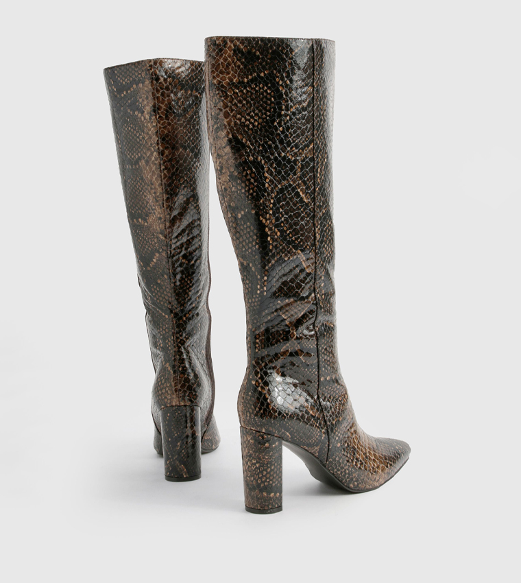 Snakeskin Pointed Toe Knee High Boots