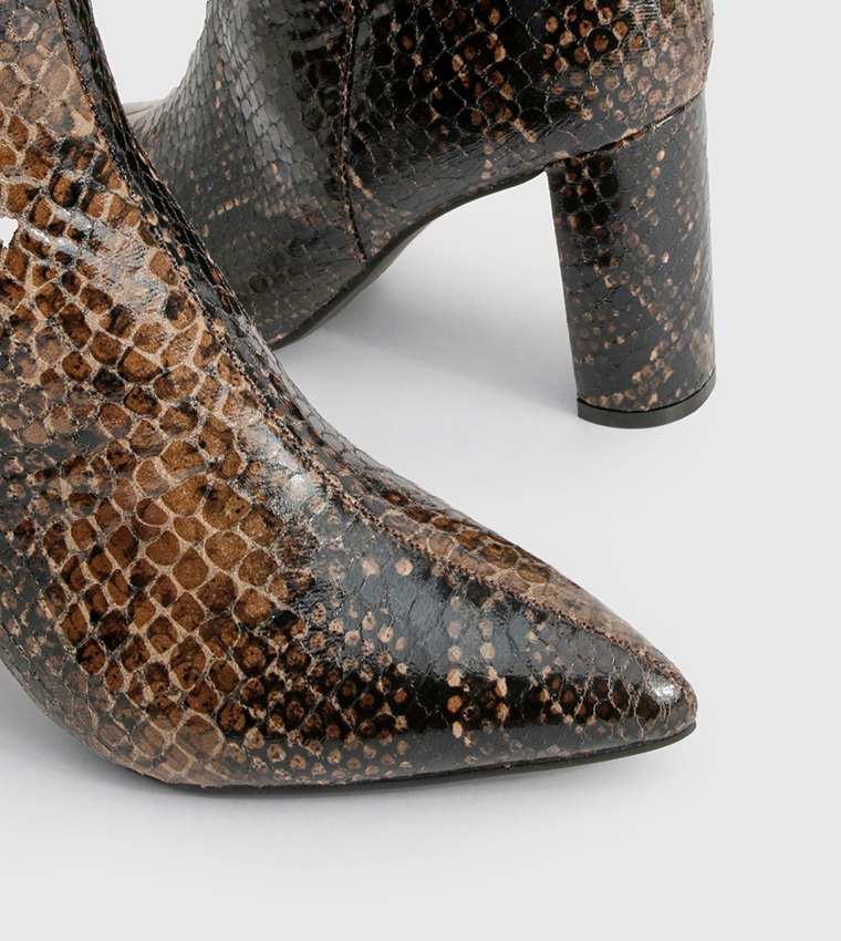 Snakeskin Pointed Toe Knee High Boots
