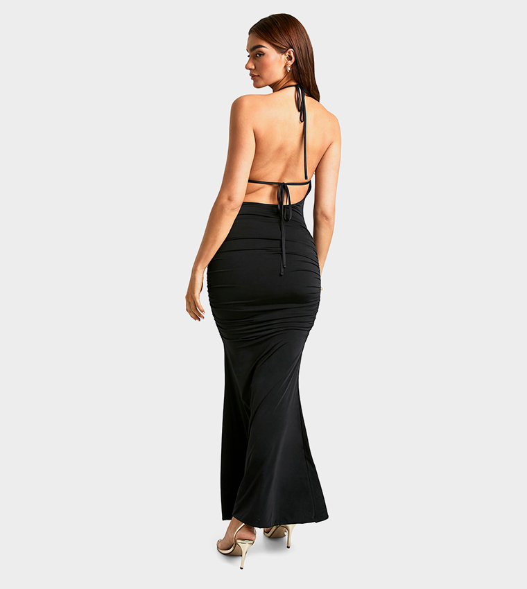 Trim Detail Cowl Ruched Slinky Maxi Dress - Non Returnable
