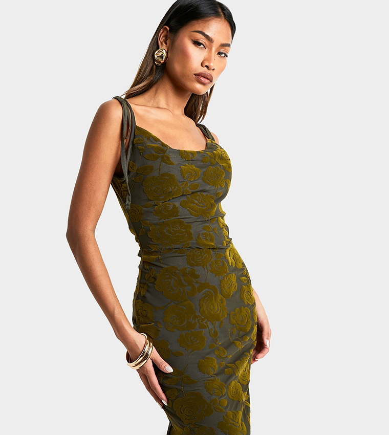 Tie Detail Devore Cowl Maxi Dress