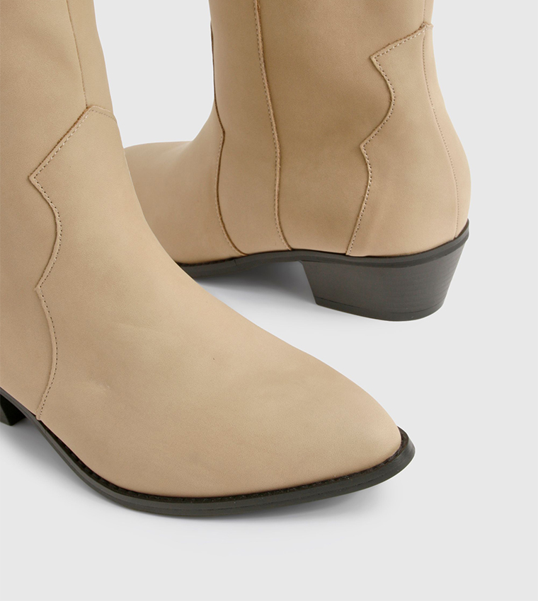 Wide Fit Nubuck Western Style Knee High Boots