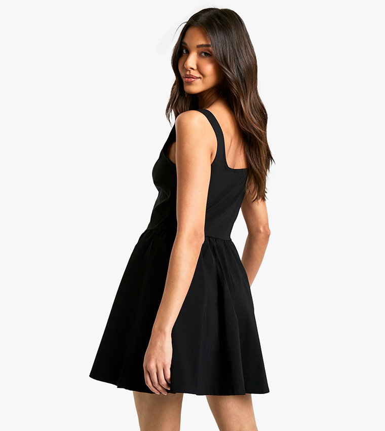 black milkmaid skater dress Missguided Skater Dress Womens Size 0 Black Corset Detail Milkmaid