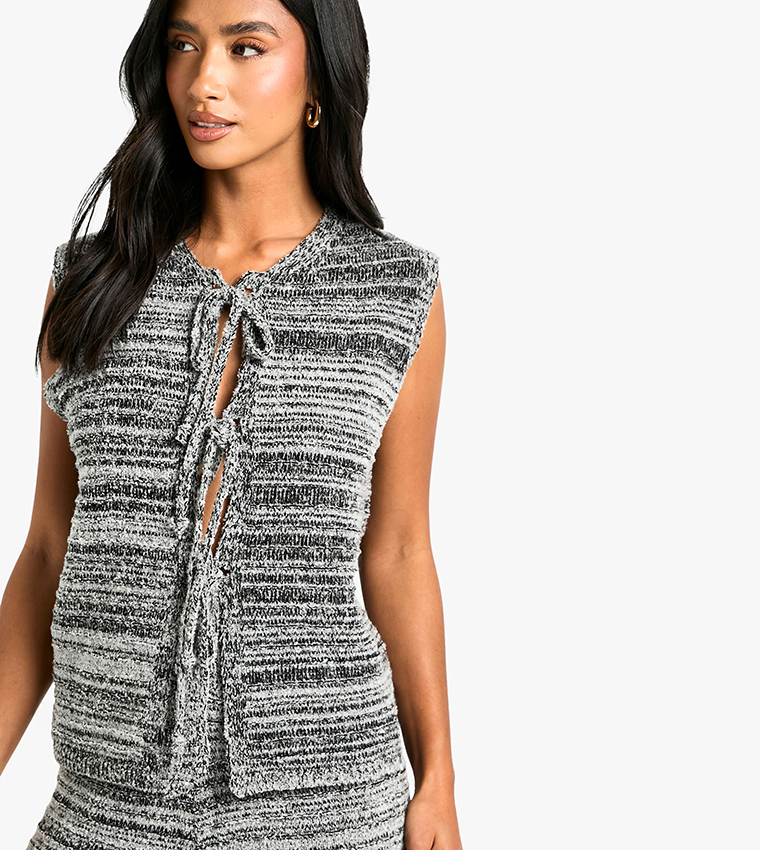 Petite Marl Knitted Tie Front Waistcoat