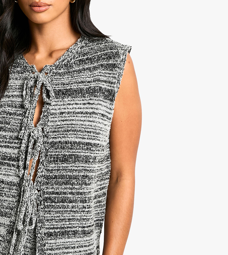 Petite Marl Knitted Tie Front Waistcoat