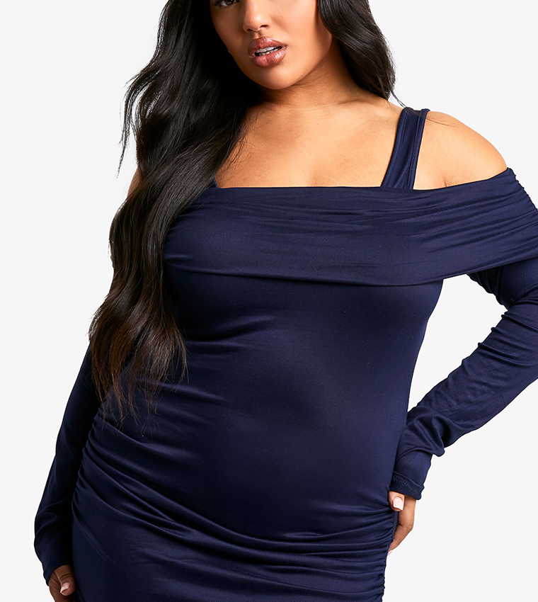 Curve Exposed Shoulder Bardot Long Sleeves Column Dress