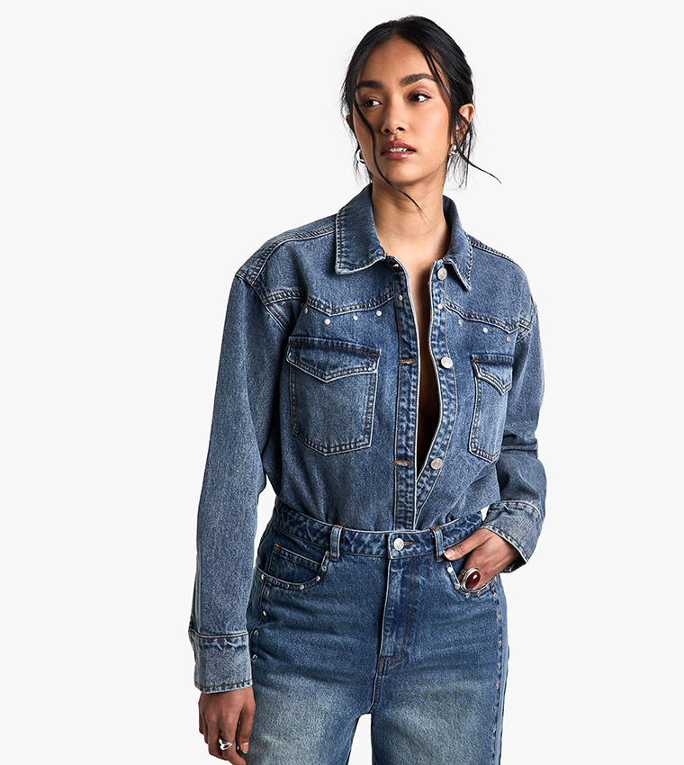 Studded Western Denim Shirt