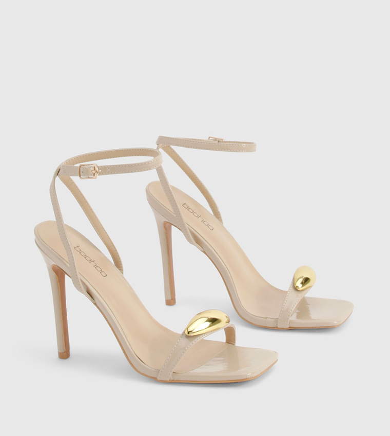 Square Toe Metal Trim Stiletto Heels