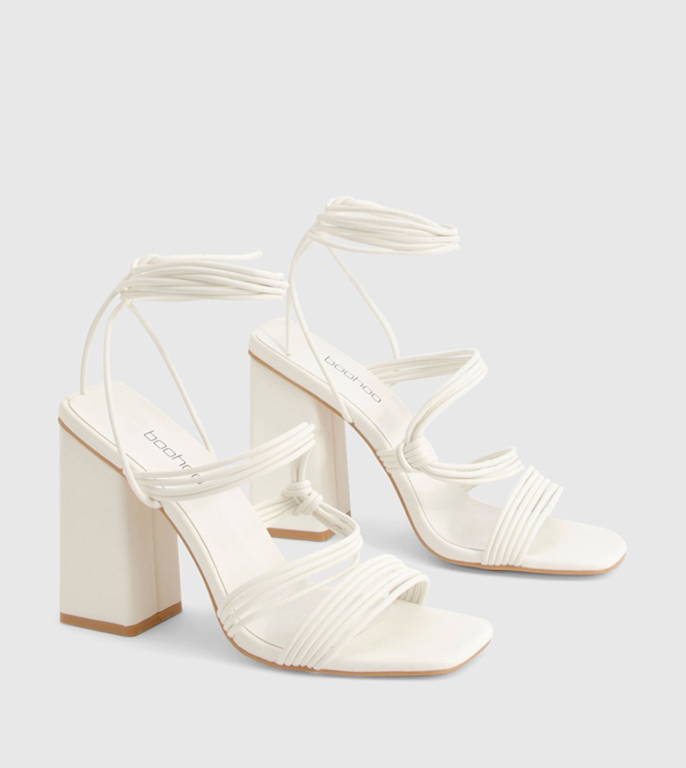 Buy Boohoo Multi Strap Tie Leg Block Heel Sandals In White