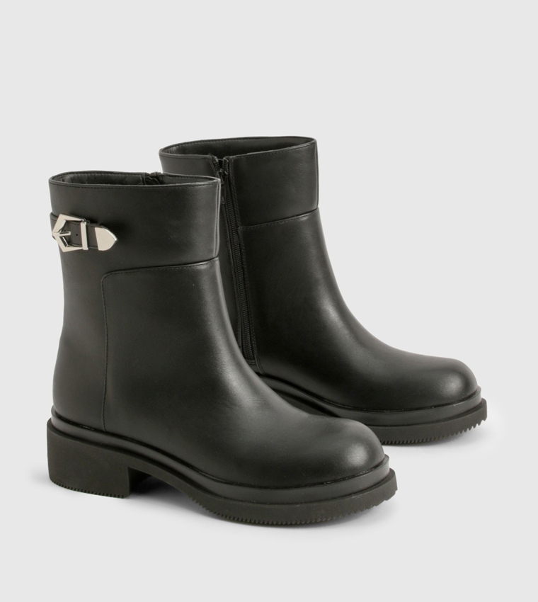 Wide Fit Buckle Detail Heeled Ankle Boots