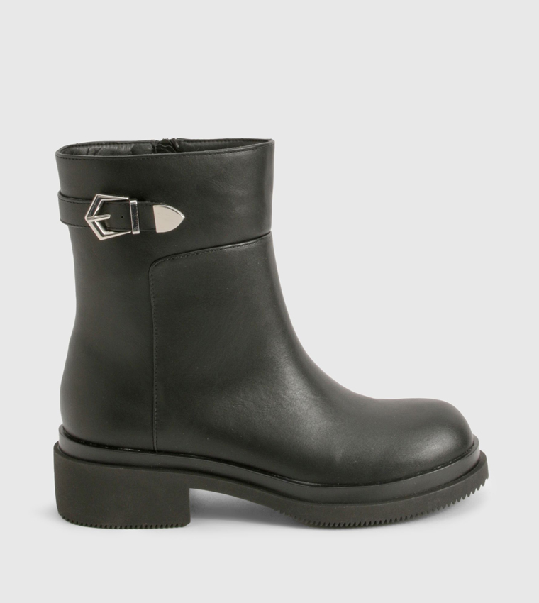 Wide Fit Buckle Detail Heeled Ankle Boots
