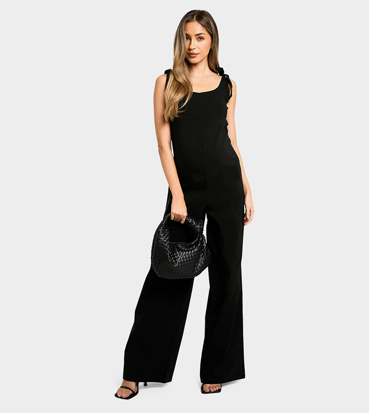 Stretch Tie Shoulder Detail Wide Leg Maternity Jumpsuit