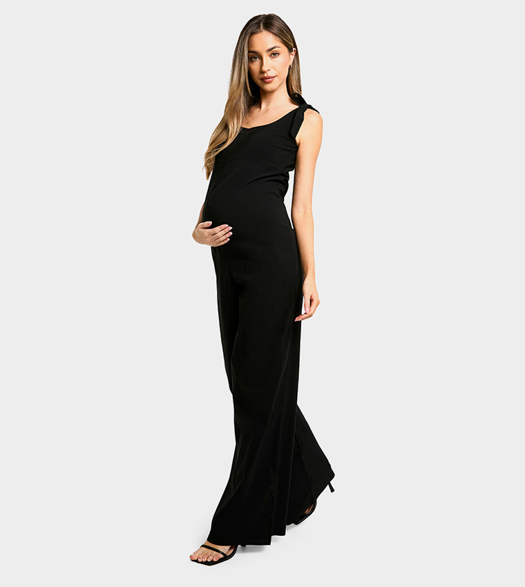 Stretch Tie Shoulder Detail Wide Leg Maternity Jumpsuit
