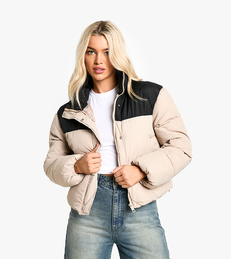 Buy Boohoo Color Block Puffer Jacket In STONE 6thStreet UAE