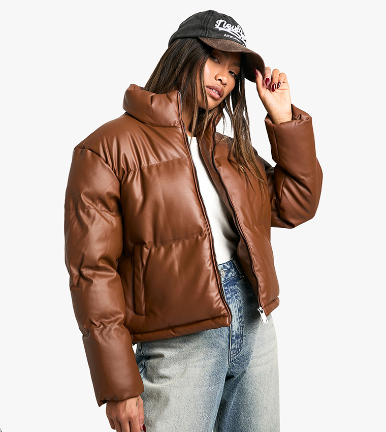 Faux Leather Puffer Jacket