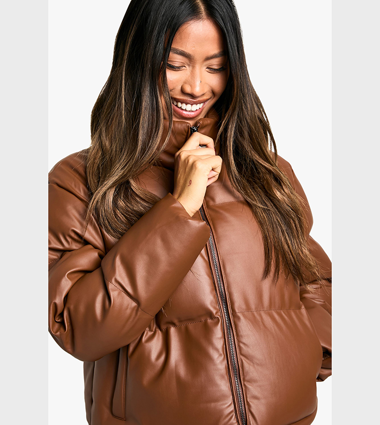 Faux Leather Puffer Jacket
