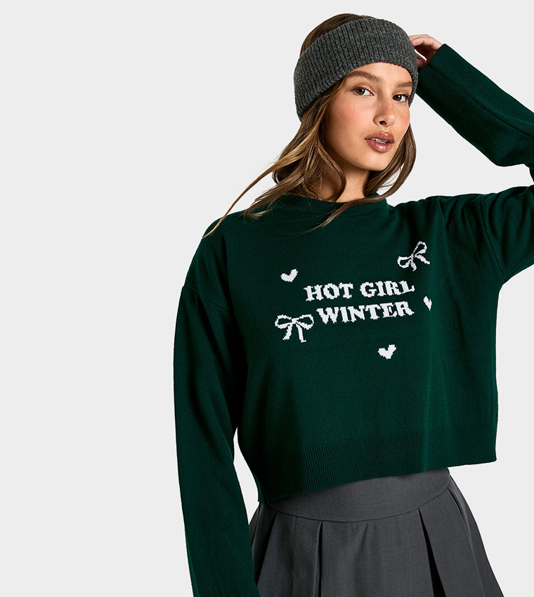 Buy Boohoo Hot Girl Winter Christmas Crew Neck Crop Sweater In