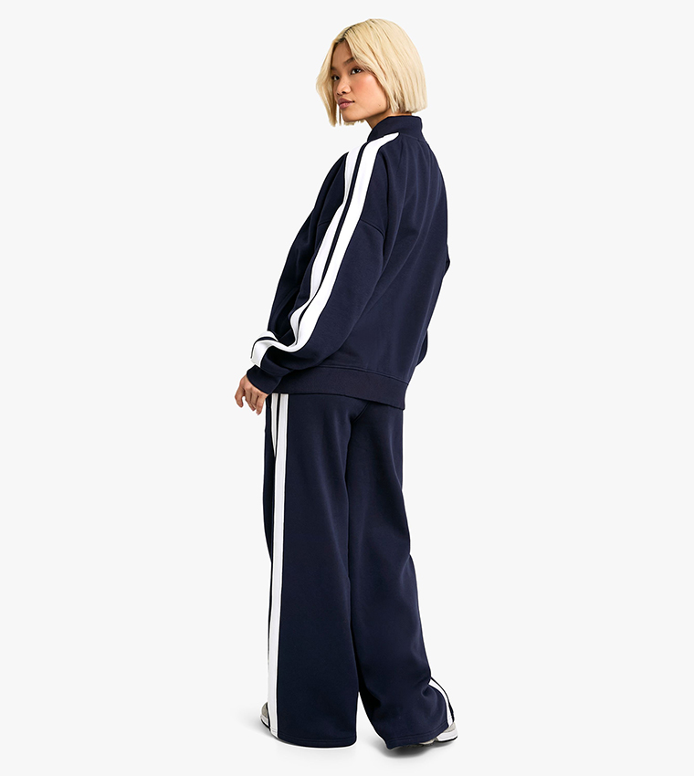 Funnel Neck Striped Zip-Through Sweatsuit Set