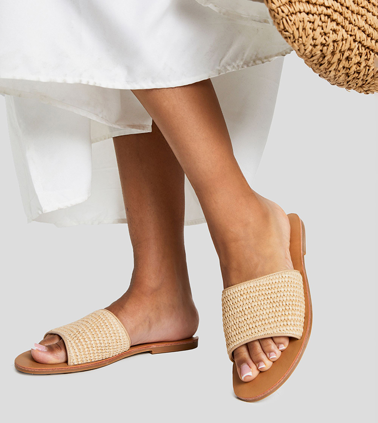 Wide Fit Raffia Flat Sandals