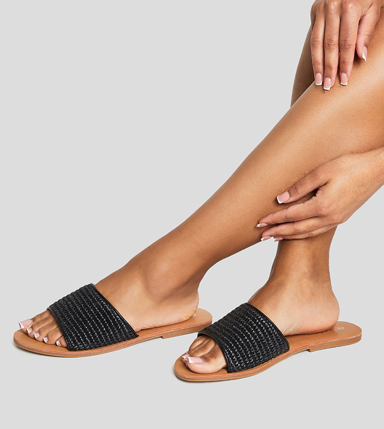 Wide Fit Raffia Flat Sandals