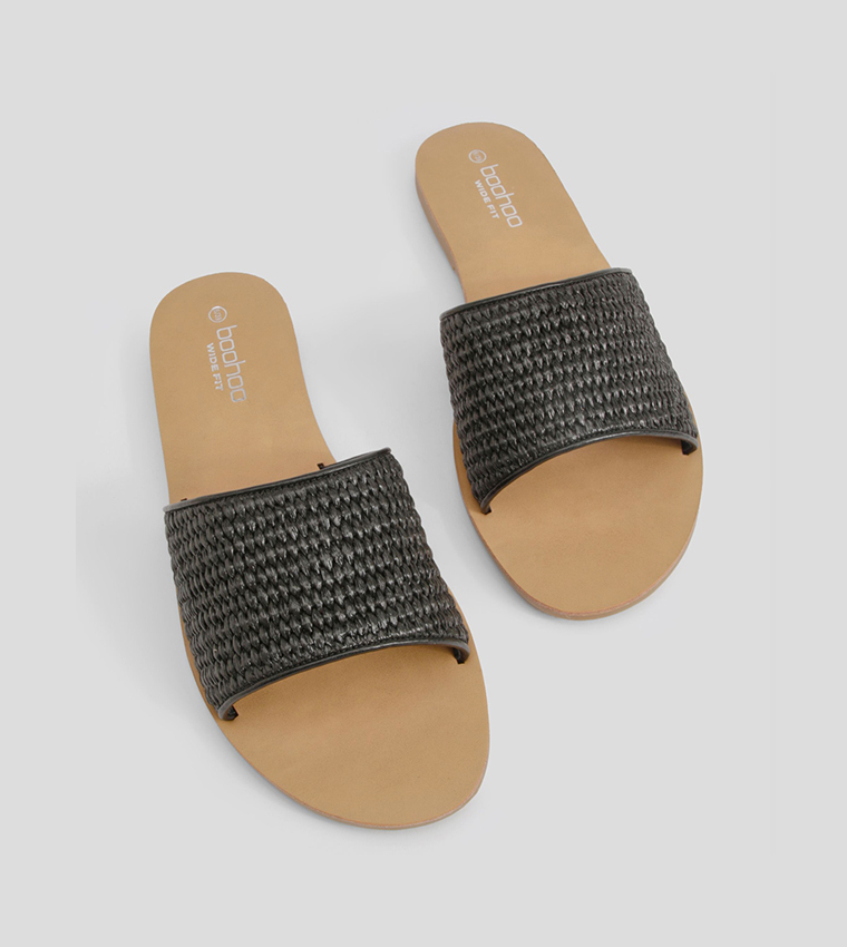 Wide Fit Raffia Flat Sandals