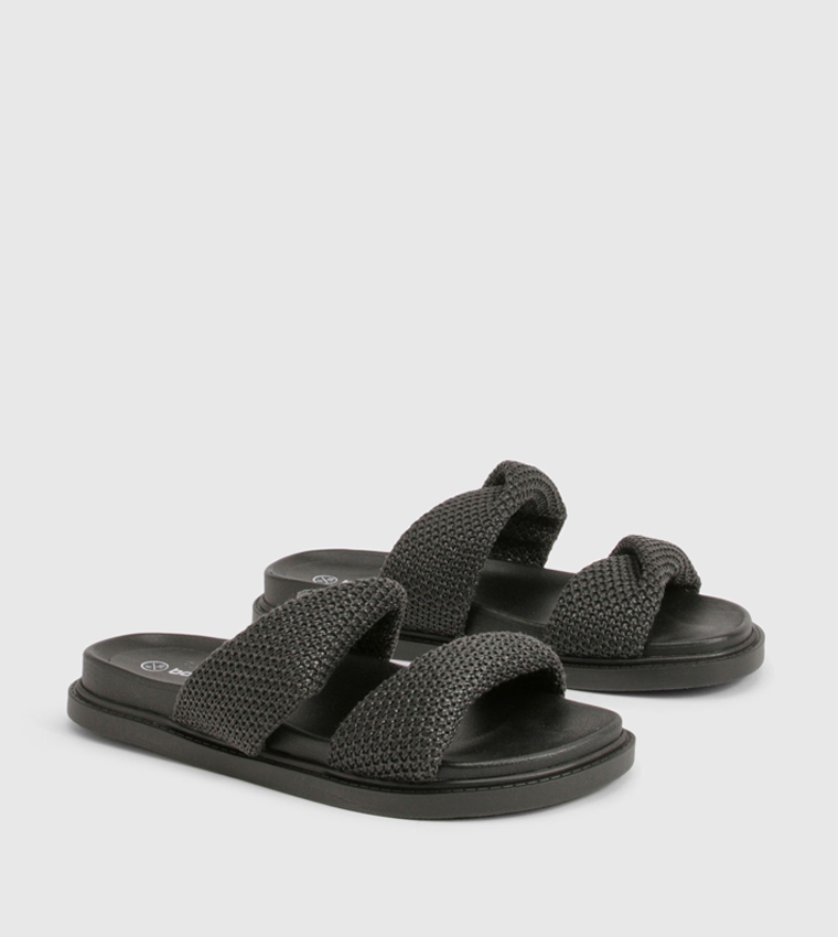 Wide Fit Double Strap Raffia Comfort Sandals