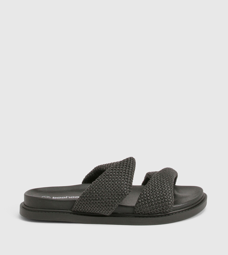 Wide Fit Double Strap Raffia Comfort Sandals