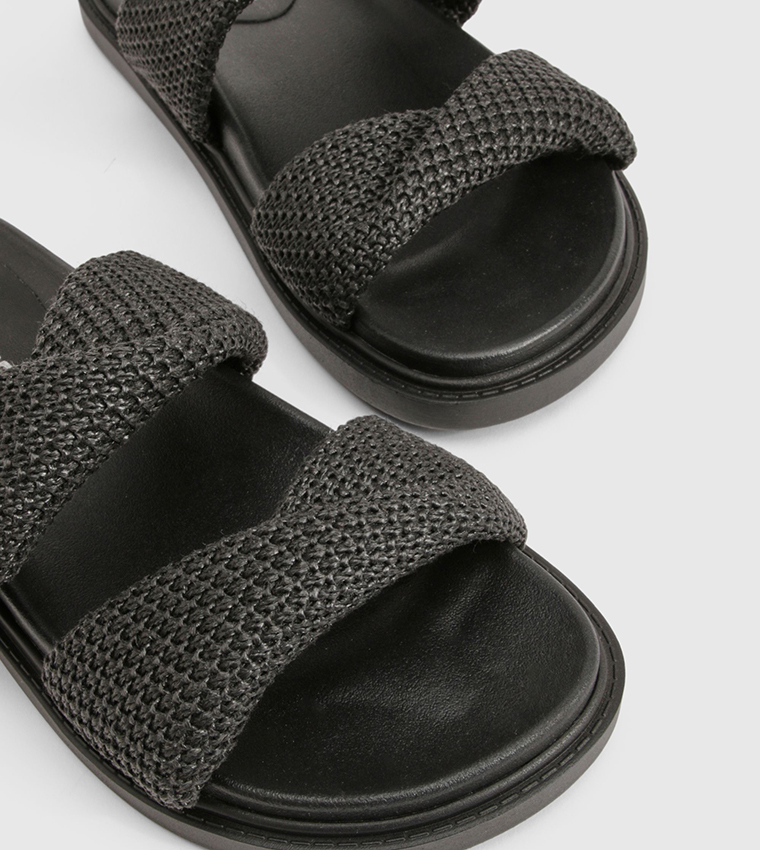 Wide Fit Double Strap Raffia Comfort Sandals