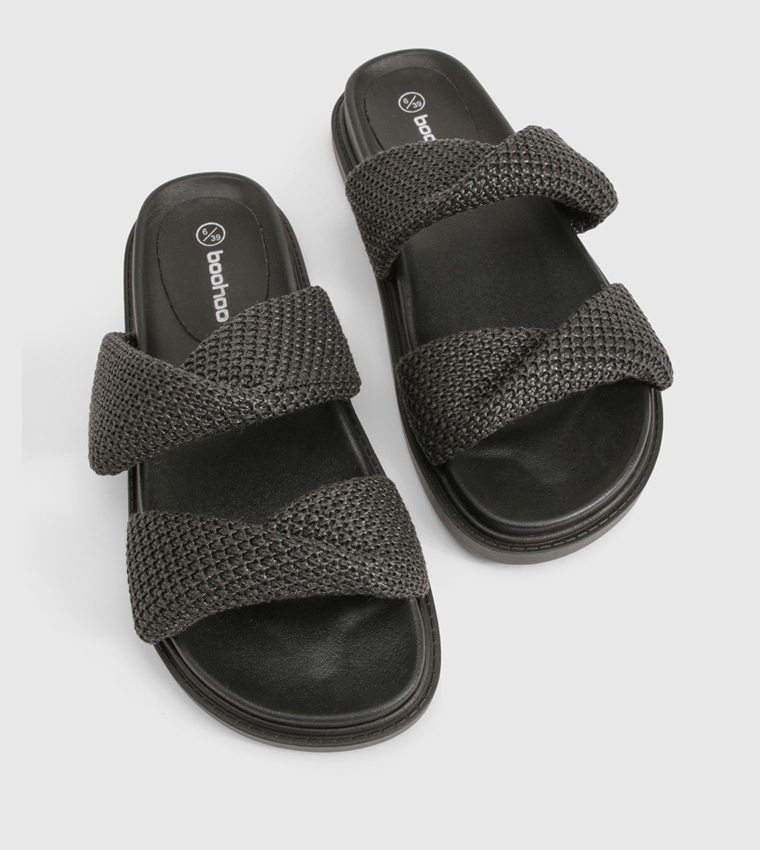 Wide Fit Double Strap Raffia Comfort Sandals