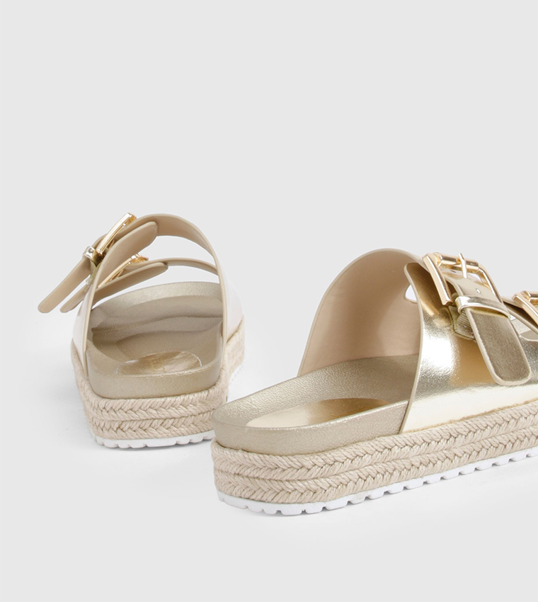 Metallic Buckle Strap Platform Sandals
