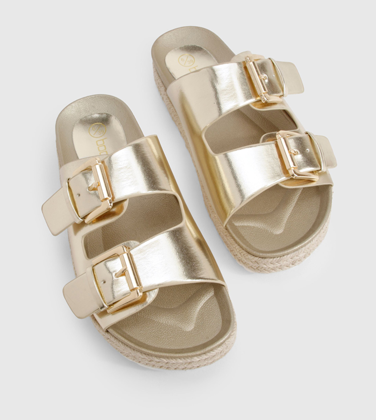 Metallic Buckle Strap Platform Sandals