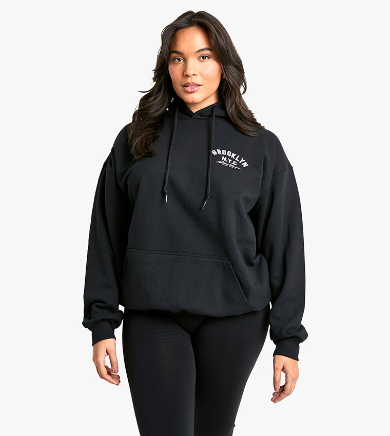 Buy Boohoo Curve Printed Oversized Hoodie In Black 6thStreet Kuwait