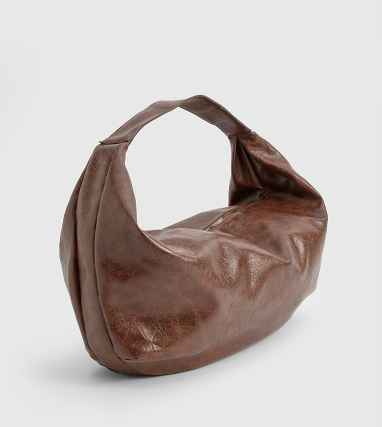 Distressed Faux Leather Slouchy Tote Bag