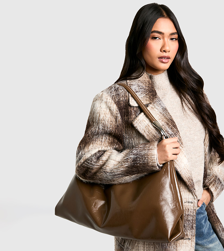 Shiny Leather Slouchy Tote Bag