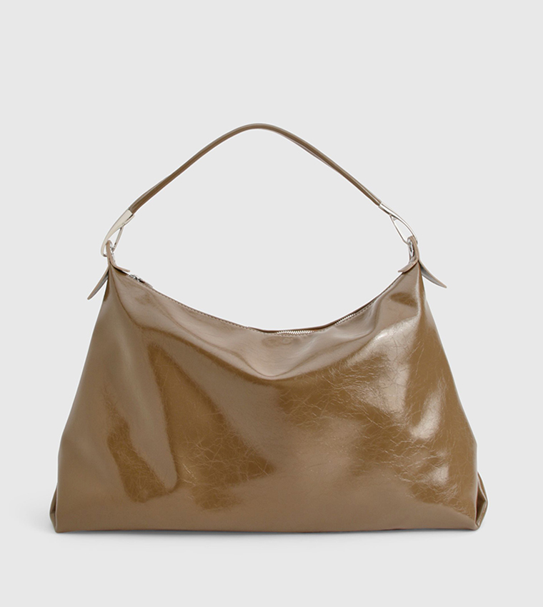 Shiny Leather Slouchy Tote Bag
