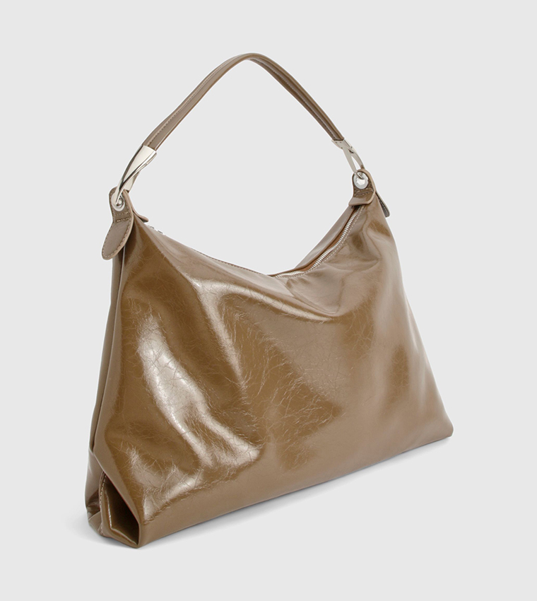 Shiny Leather Slouchy Tote Bag