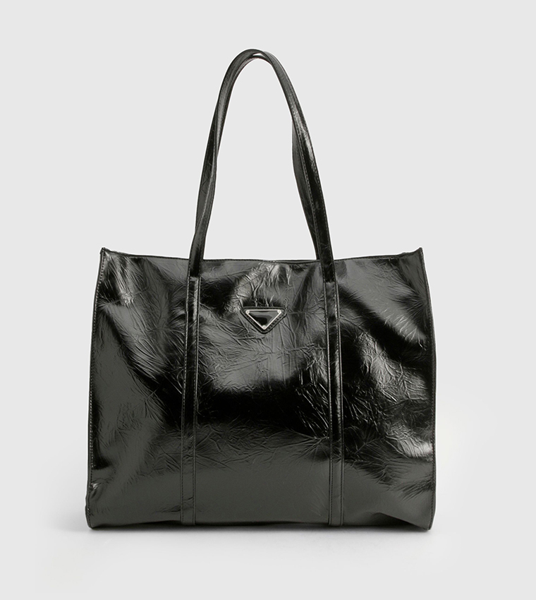 Triangle Trim Textured PU Tote Bag