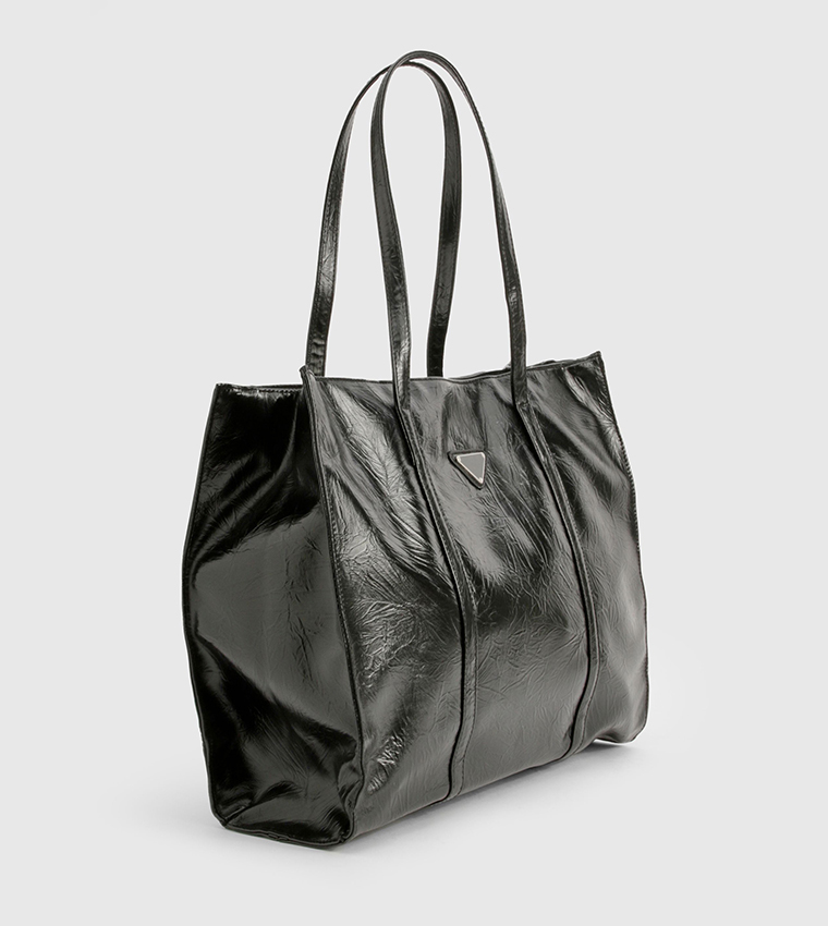 Triangle Trim Textured PU Tote Bag