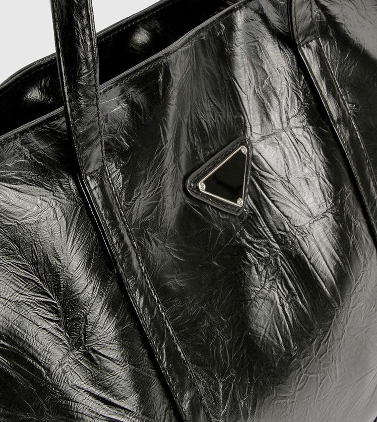 Triangle Trim Textured PU Tote Bag